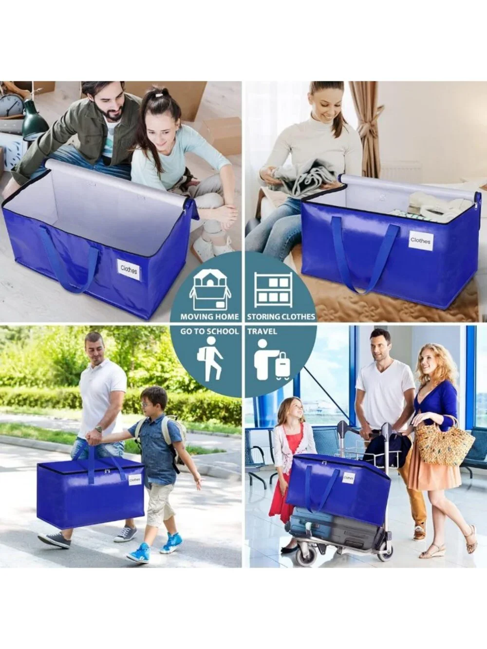 Heavy Duty Moving Bags 8-Pack | Strong Zippers & Handles | Collapsible Storage